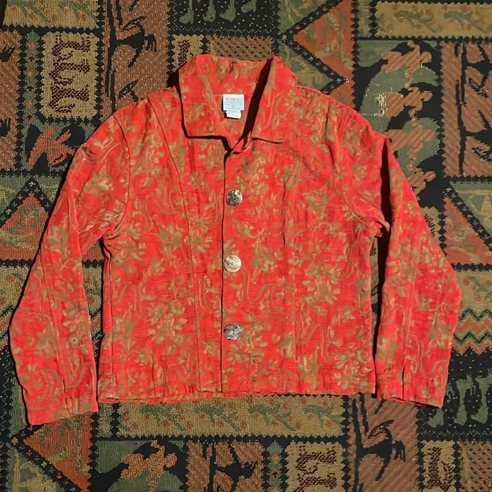 CMC Color Me Cotton Jacket Red and gold floral print. Size M